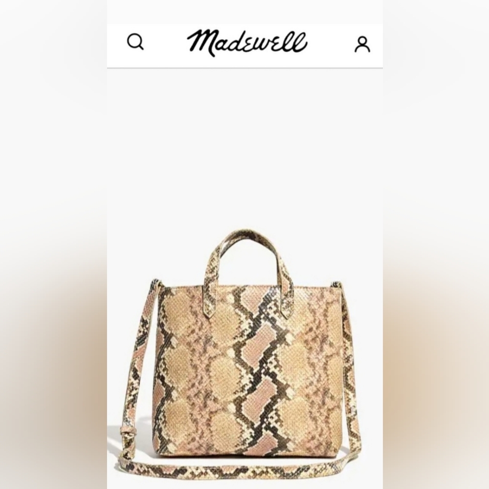 Madewell Transport 100%Cow Leather Snakeprint Zip-Top Crossbody Bag 9.2"×10.2"×3